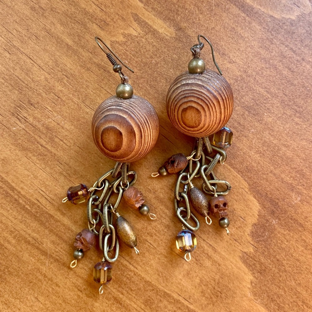 Handmade wooden ball dangle earrings